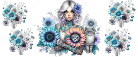 Cat & Sunflower Tattoo Girl